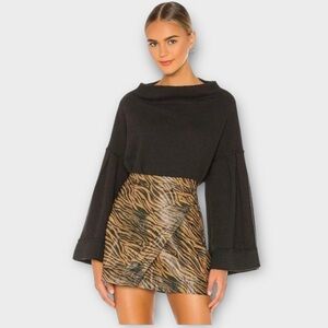 We The Free Bunny Tee Waffle Knit Pullover Black Sweater Top NWOT